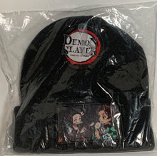 Load image into Gallery viewer, Bioworld Demon Slayer Character Embroidered Plain Black Cuffed Knitted Winter Beanie Hat