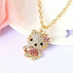 Hello Kitty 18K Gold Plated Crystal Pink Dress Necklace in Gift Box