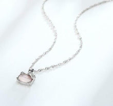 Load image into Gallery viewer, Hello Kitty Rose Quartz with CZ Bow 925 Silver Plated Necklace in Gift Box
