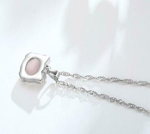 Hello Kitty Rose Quartz with CZ Bow 925 Silver Plated Necklace in Gift Box