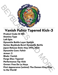 Takara Tomy Beyblade Burst DB B-185 Vanish Fafnir Tapered Kick-3 (with F Gear) (Japan Import)