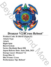 Load image into Gallery viewer, Takara Tomy Beyblade Burst DB B-186 03 Dranzer V2 0Cross Reboot&#39; w/ Purple 10 Armor
