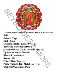 Takara Tomy Beyblade Burst B-191 Prominence Phoenix Tapered Metal Universe-10