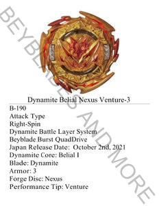 Takara Tomy Japan Dynamite Battle B-190 Beyblade Burst Dynamite Belial Nexus Venture-3